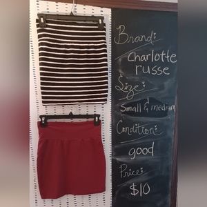 CHARLOTTE RUSSE: 2 Stretchy Juniors Pencil Skirts - B&W Stripe and Burgundy
